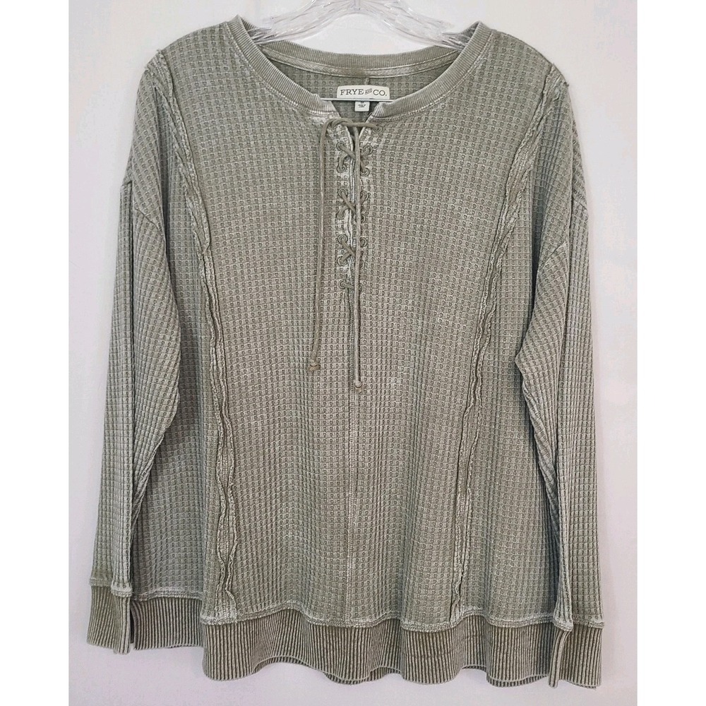 Frye And Co Waffle Knit Sweatshirt Womens 1X Green Oversize Retro 90s Y2K Casual